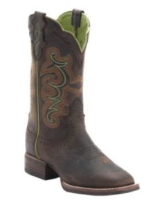 Justin Ladies Silver Collection Chocolate Buffalo Double Welt Square Toe Western 