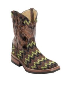 Ferrini Ladies Green/Brown/Bronze/Black Zig-Zag Chevron Cowgirl Cool w/Gator Print Top Double Welt Square Toe Western Boots
