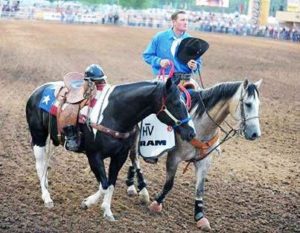 Miles-Dewitt-and-riderless-horse-for-fallen-firefighters-at-Prescott-Rodeo-(7_1_13)