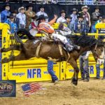 Kaycee Feild scores 85.5 points on J Bar J's - Dirty Rags during round 9 of the 2014 Wrangler Western Official NFR Experience — with Kaycee Feild at Thomas & Mack Center.