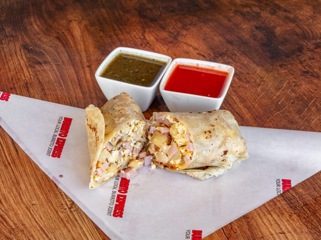 Pictured: Breakfast Supreme (BSB) Bacon, egg, ham, potato & cheese - Photo Courtesy of Burrito Express