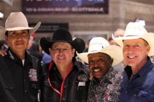 Derrick Begay, CLN's Patrick 'OD' O'Donnell, World Champion and Hall of Fame Bull Rider Charlie Sampson and Jeff Chadwick of Wrangler Western