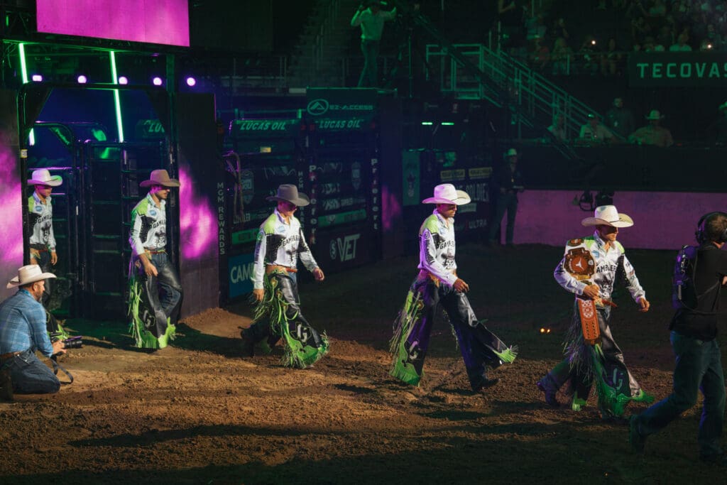 Gamblers walking out on the arena