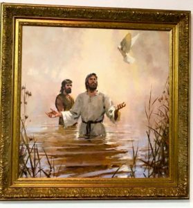 ON A LIGHTER NOTE, I sat by this picture in church this morning. I took a picture and texted it to my family in Louisiana moving cows this morning with the caption "Jesus knows about water, too.." My stepdad told me he was going to talk to Jesus today and see if He could teach the cattle to walk on water. Ha! He said all of their lives would be easier then. Humor in humidity..- Holly Foster Berry - Facebook Post