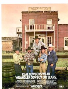 An Official Wrangler Poster, featuring World Champion Bull Rider Ted Nuce, All-Around Champions Louis Field and Dave Appleton, CNFR Champion Barrel Racer Holly Foster, and the legendary Jim Shoulders.