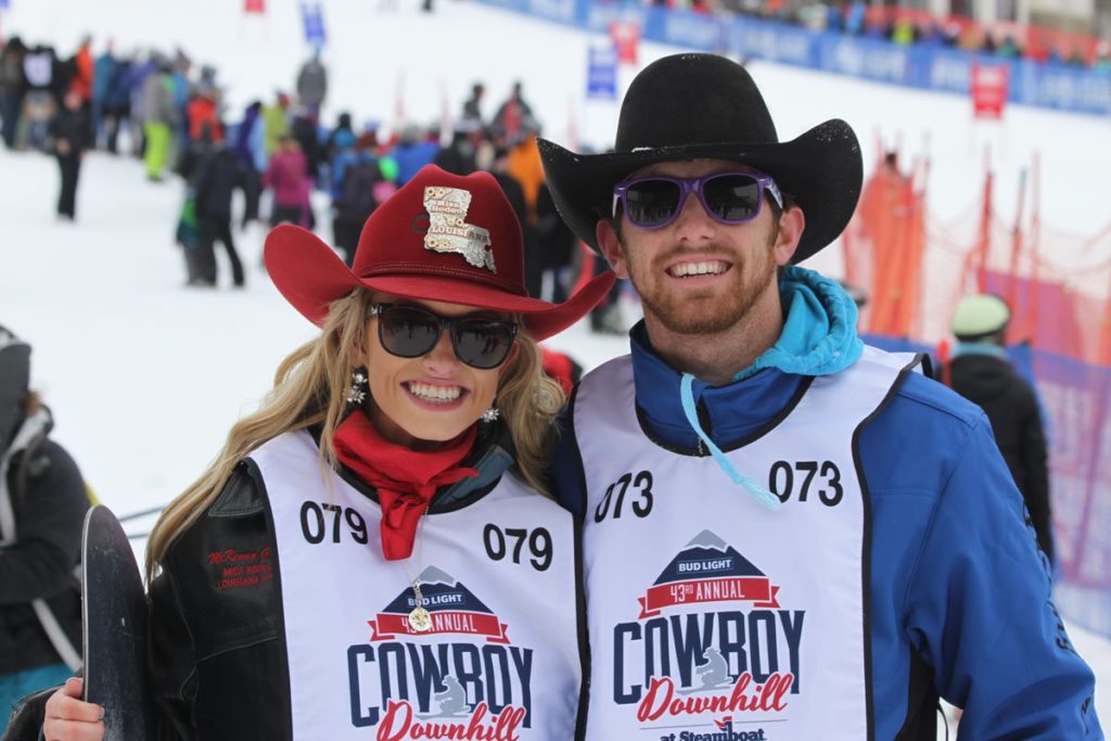 PRCA Rodeo Athlete and Rodeo Queen Contestants at the Annual Bud Light Cowboy Downhill in Steamboat Springs