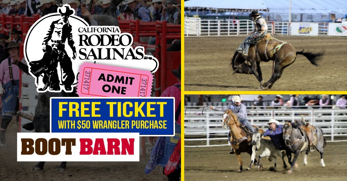 FREE Ticket to the Salinas Rodeo 2018! Purchase $50 of Wrangler Men's or Ladies Merchandise & Get 1 FREE Ticket to California Rodeo Salinas!