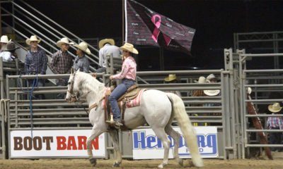 Tough Enough To Wear Pink Flag at the PRCA Norco Mounted Posse Rodeo