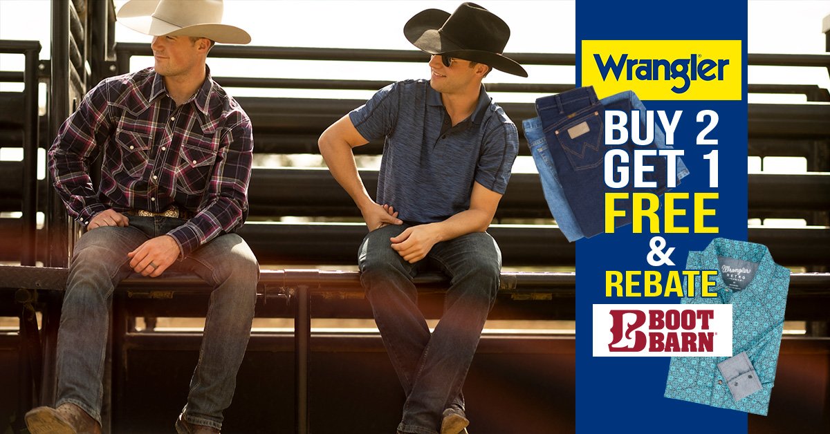 Denver Buy 2 Get 1 Free Wrangler Jean Promotion starting Jan. 6th! Plus get a $10 mail-in rebate on each men's & women's Wrangler Shirt!
