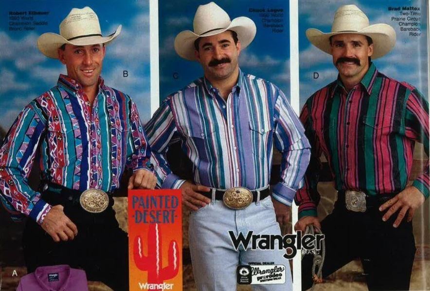 Vintage 90s Wrangler Men NEON Multi Color Hip Hop Cowboy 