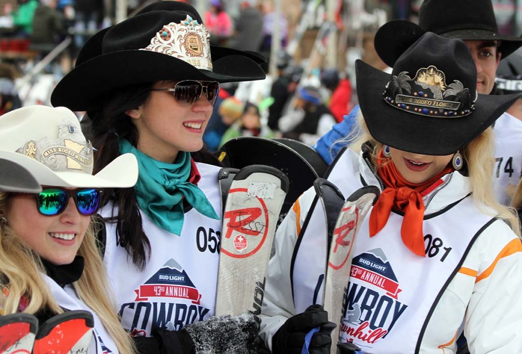 PRCA ProRodeo Queen competitors at the annual Bud Light Cowboy Downhill at Steamboat Springs