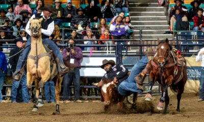 Kevin Carmon made the trip from Beaumont, Texas, to Denver to compete at the MLK Jr., African-American Heritage Rodeo of Champions on Monday at the National Western Stock Show. Carmon won the steer wrestling with a time of 3.66 seconds. NWSS photo by Ric Andersen