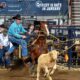 Ryan Jarrett of Comanche, Oklahoma came to the National Western Stock Show Rodeo ready to compete and show tie-down roping fans that he can still compete with the best. Jarrett, 41-years-old, is tied for the fastest time at this year’s rodeo. He stopped the clock in 7.5 seconds in round 2 of Bracket 5. Jarrett had the fastest total time in the bracket at 16.6 and will advance to the Semi-Finals. NWSS photo by Ric Andersen