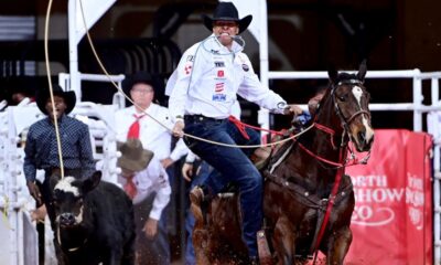 World Champion Shad Mayfield, the reigning Fort Worth champion, began his quest for another title in Dickies Arena on Friday with a record-tying time of 7.2 seconds to win round one of Bracket 1 of the Fort Worth Stock Show & Rodeo’s ProRodeo Tournament. FWSSR photo by James Phifer FI