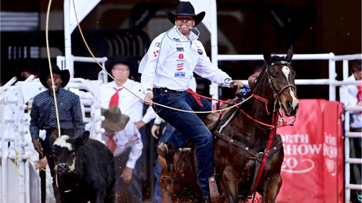 World Champion Shad Mayfield, the reigning Fort Worth champion, began his quest for another title in Dickies Arena on Friday with a record-tying time of 7.2 seconds to win round one of Bracket 1 of the Fort Worth Stock Show & Rodeo’s ProRodeo Tournament. FWSSR photo by James Phifer FI