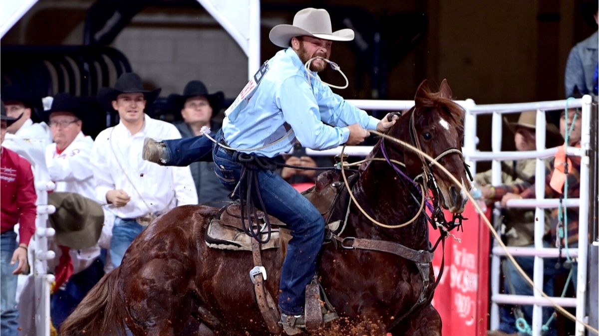 Chance Oftedahl of Pemberton, Minnesota, was the only contestant in Bracket 2of the Fort Worth Stock Show & Rodeo’s ProRodeo Tournament to win both rounds. He won the second round with this run of 8.1 seconds. FWSSR photo by James Phifer