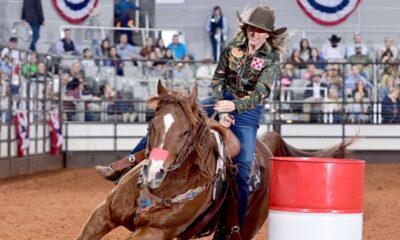 Riding her great gelding, Jettin Ta Heaven, China Spring, Texas, barrel racer Halyn Lide was at the top of Bracket 6. Lide stopped the clock in 16.21 seconds on Sunday afternoon to win the second round of the bracket and advance to the Semi-Finals. FWSSR photo by James Phifer.