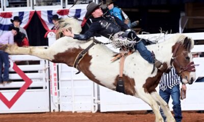 The 2021 National High School Finals Rodeo all-around champion is having success at the Fort Worth Stock Show Rodeo’s ProRodeo Tournament. Sam Petersen from Helena, Montana, had the high marked ride in Bracket 7 with 86.5 points on Generation Pro Rodeo’s horse named Mini Pearl. FWSSR photo by James Phifer.