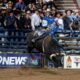 Stetson Wright’s return to action at the National Western Stock Show Rodeo just keeps getting better. He competed in Bracket 2 in the Denver Coliseum and was the first man to ride two bulls and qualify for the Semi-Finals. On Saturday afternoon, Wright, from Beaver, Utah, rode the Cervi Championship Rodeo bull named Peacemaker for 88.5 points, the high-marked ride of the three Semi-Finals performances. NWSS photo by Ric Andersen