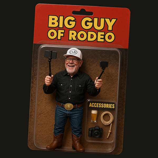 The Ultimate Rodeo Viral Action Figure, The 'Big Guy of Rodeo' Collectible Toy Danny O'Donnell, with cameras, beer & CLN Cowboy Swagger.