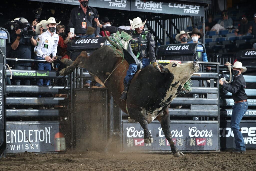 Bull rider competing 