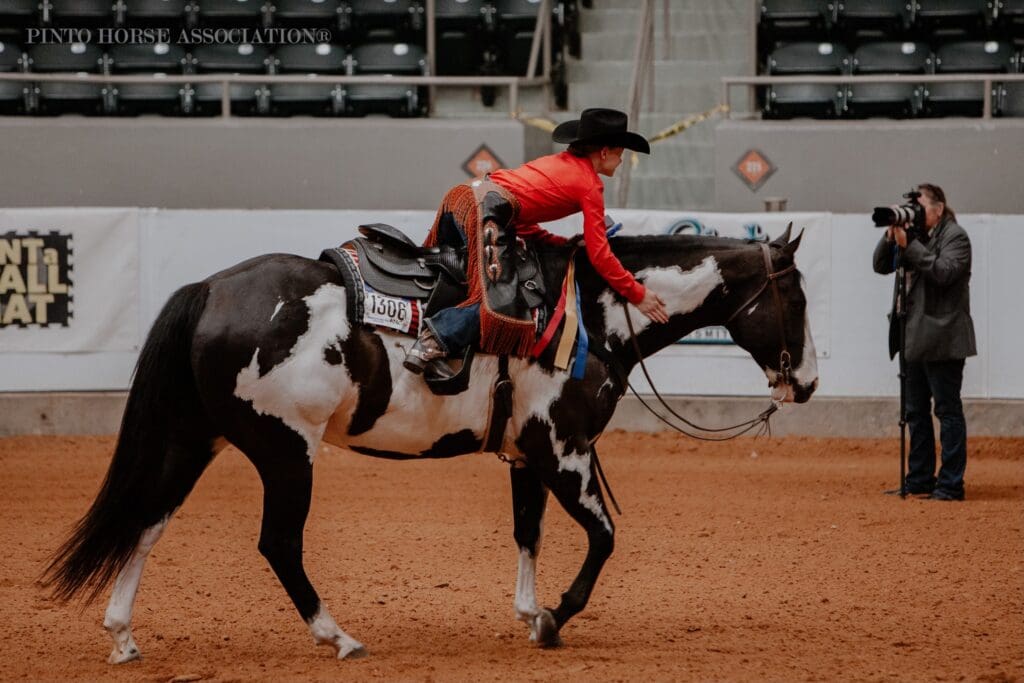 Pinto horse and competitor at 2024 PWC