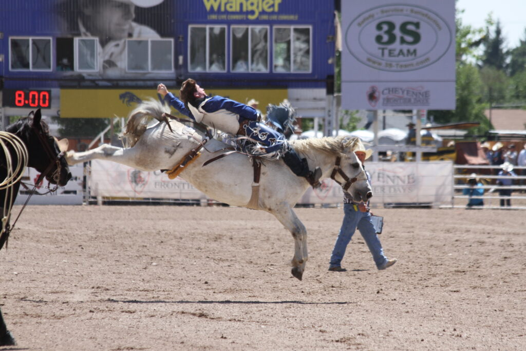 Bronc rider competing