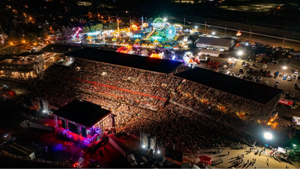 Aerial view of CFD arena and carnival