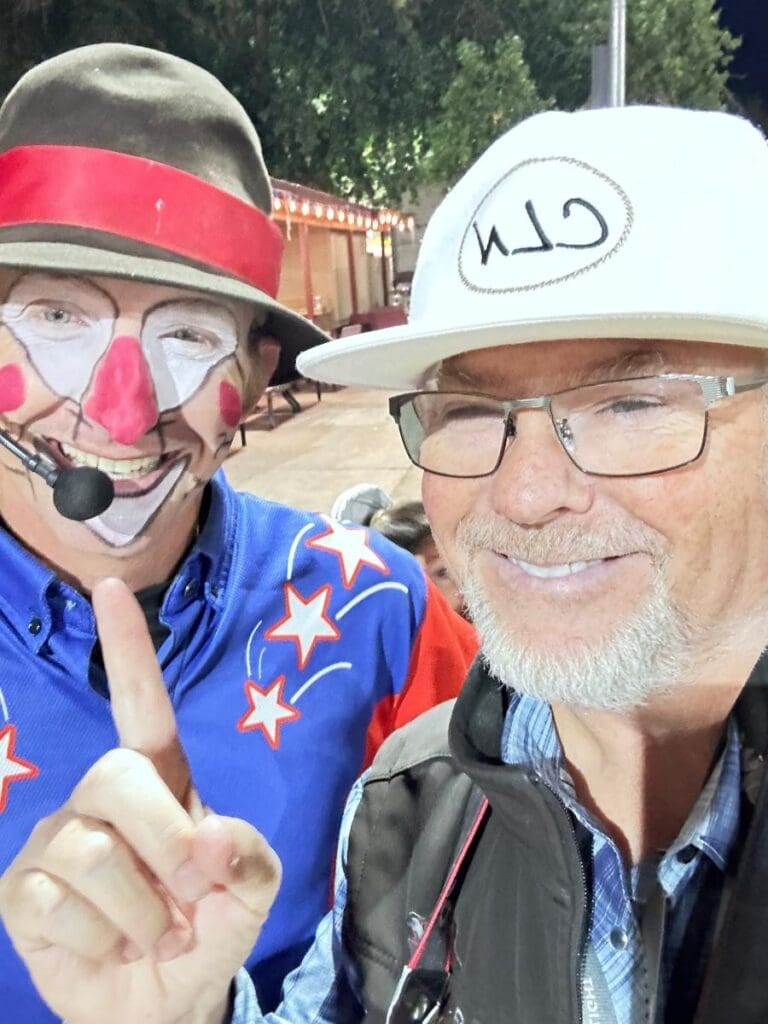 CLN team member with the rodeo clown