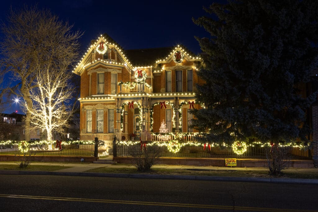 Christmas light display at the Whipple House