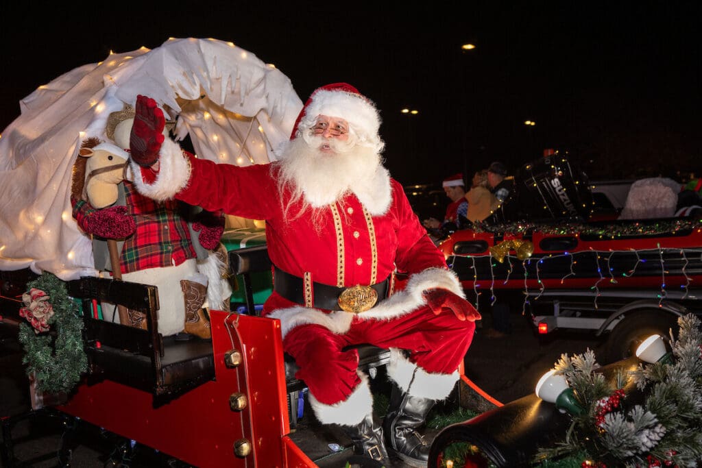 Santa waving from parade float