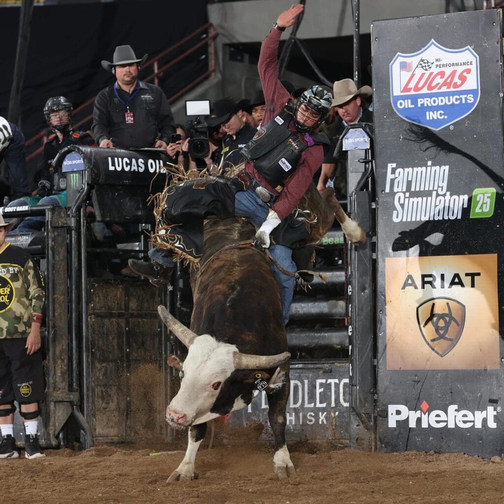 Bull rider in arena