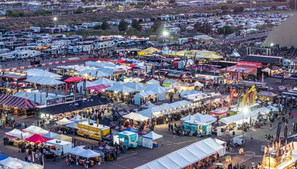 Aerial view of vendor market at Arizona Bike Week