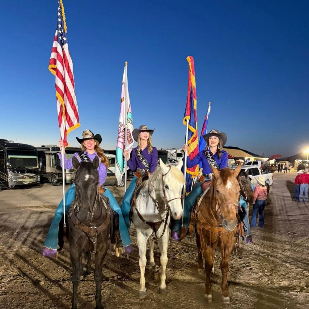 Rodeo Queens with Flags. Photo by Cave Creek Rodeo