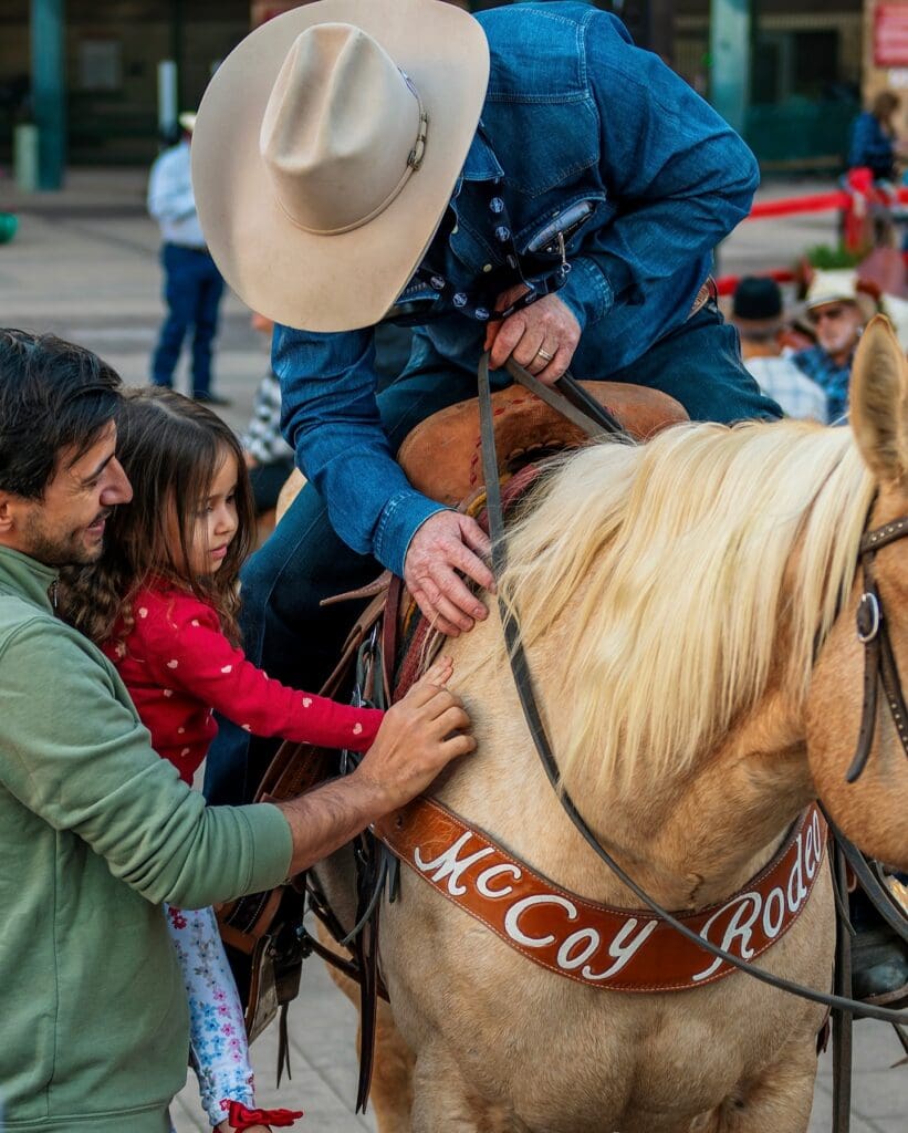 Child petting a horse at The Hondo Rodeo Fest