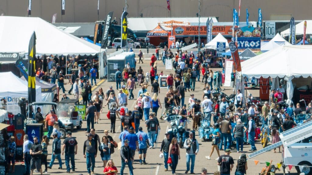 Aerial view of vendor shopping at Arizona Bike Week