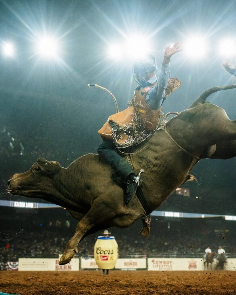 Bull rider in the arena