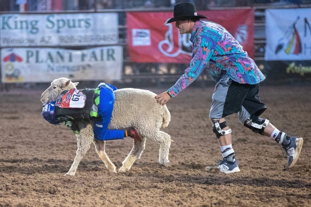 Mutton Bustin' cowboy and Rodeo Clown