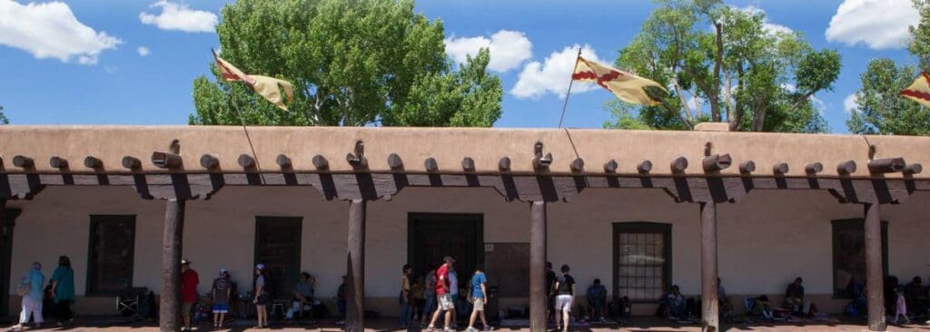 Plaza and Building.  Photo Courtesy of  Tourism Santa Fe.