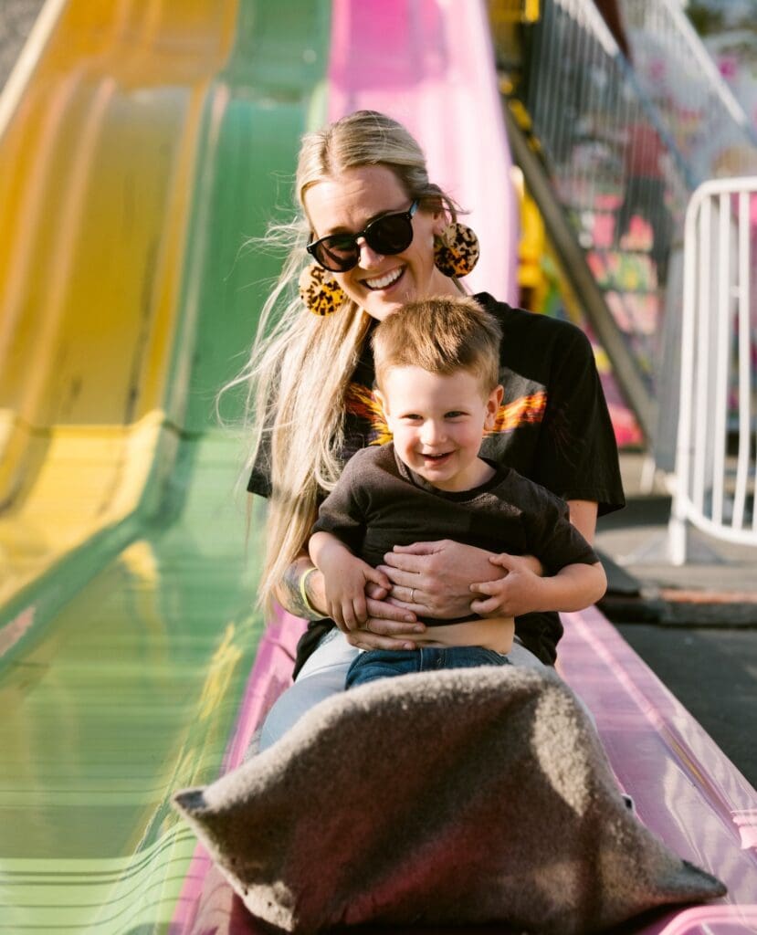 Mom and son at a carnival in Redding California