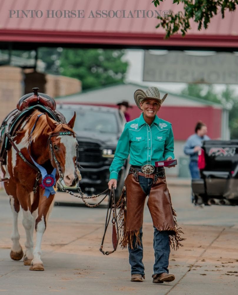 Pinto World Championship Happy Cowgirl w her horse