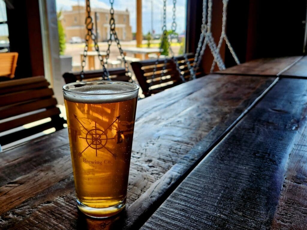 Beer sitting on a bartop