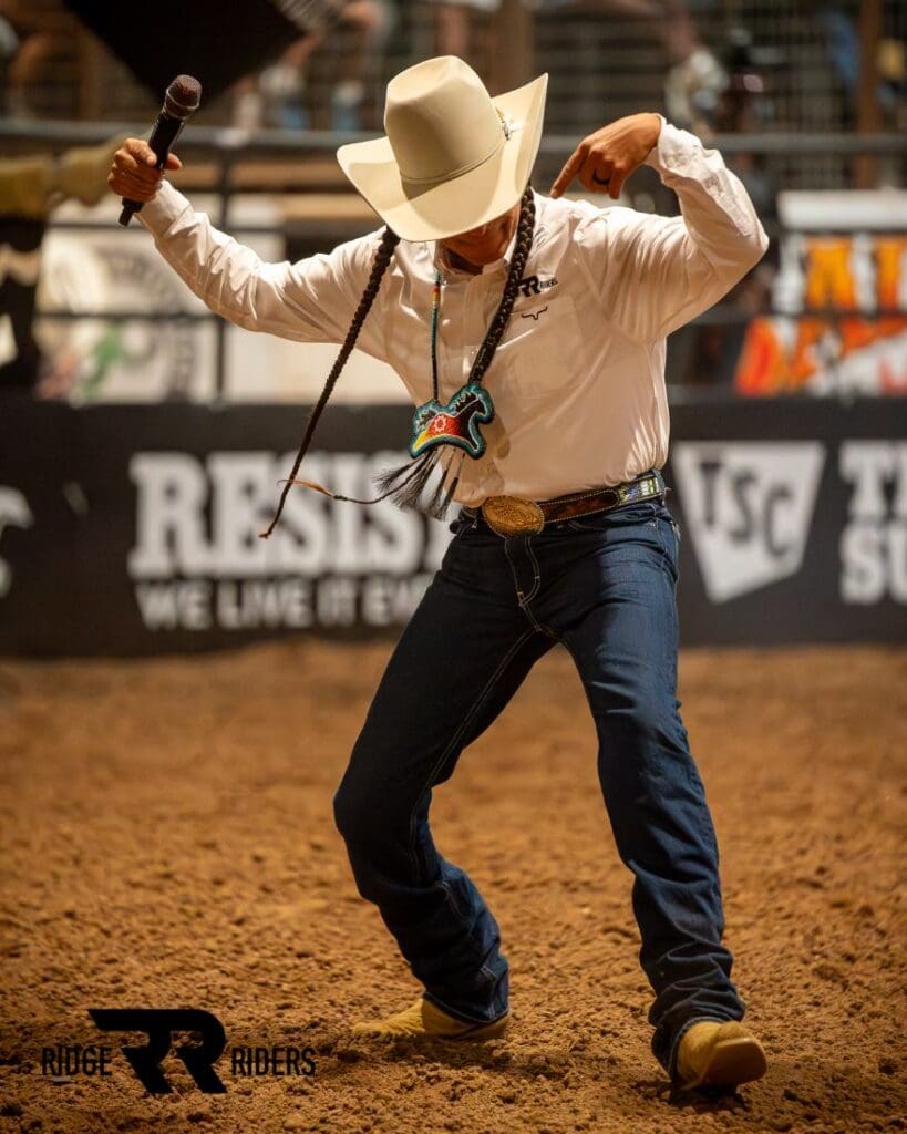 Mo Brings Plenty performing at '25 AZ Ridge Riders Kick Off