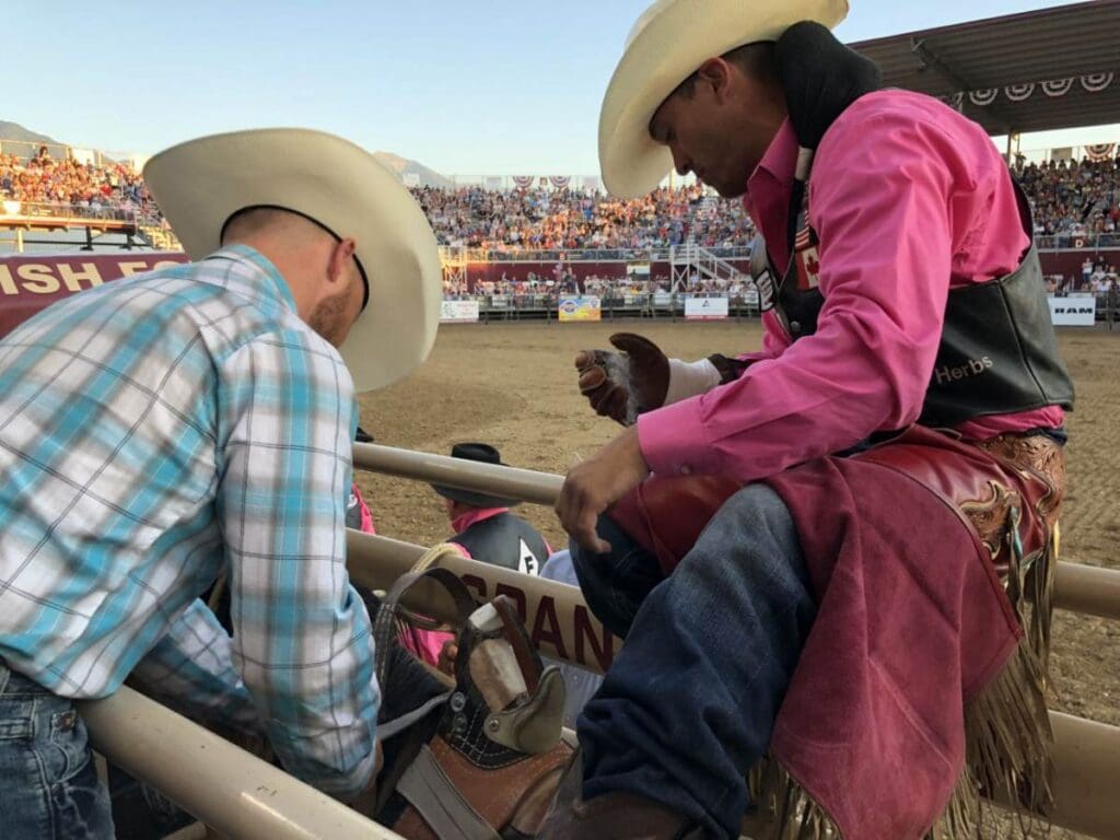 Rodeo athlete preparing to ride.  CLN media.  