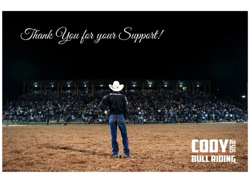 Cody in the arena admiring the crowd. Photo credit: Cody Jesus Invitational