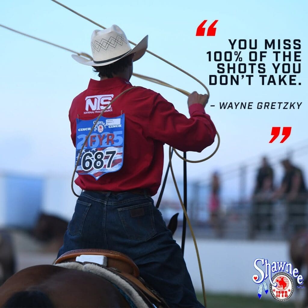 Cowboy with Lasso accompanied by a quote by Wayne Gretzky.