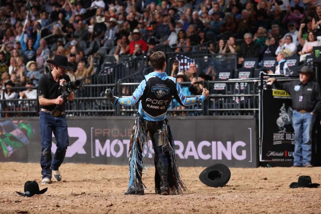 Bull rider celebrates